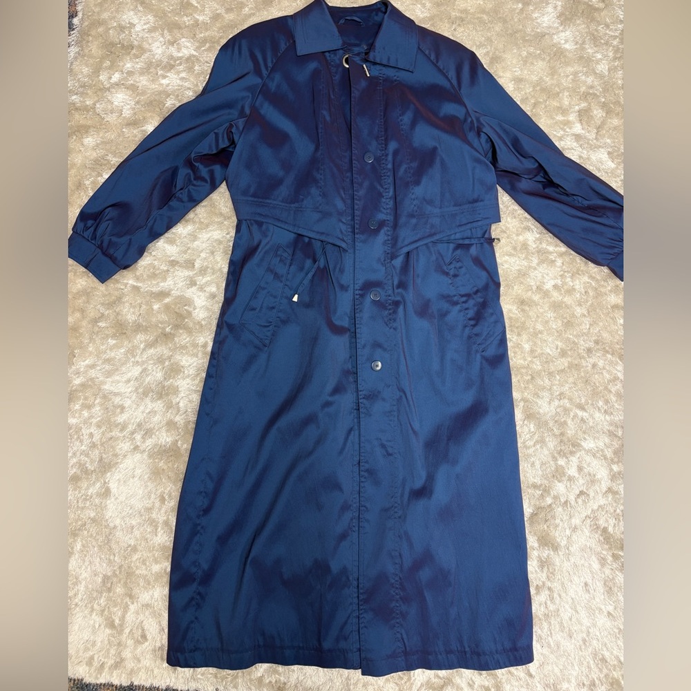Women's Unique Metallic Blue Rainy Day Trench Coat -Size 10-Vintage